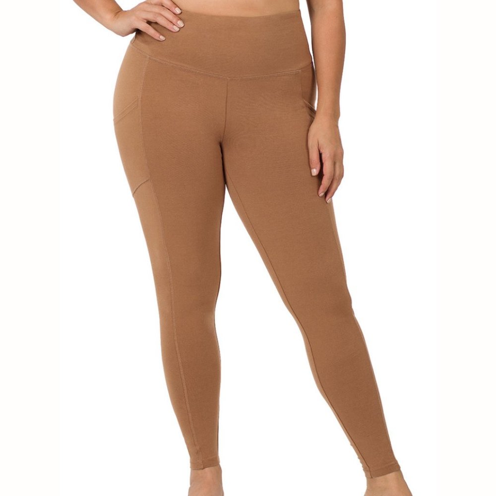 BETTER COTTON WIDE WAISTBAND FULL LENGTH LEGGINGS WITH POCKETS